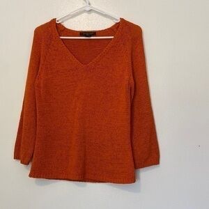 August Silk V neck acrylic nylon blend burnt orange long sleeve sweater …